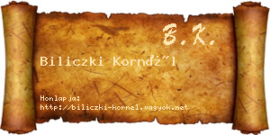 Biliczki Kornél névjegykártya